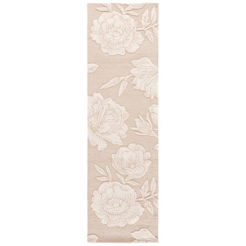 SAFAVIEH Handmade Glamour Arsenia Floral Wool Rug - 2'3" x 8' Runner - Beige/Ivory