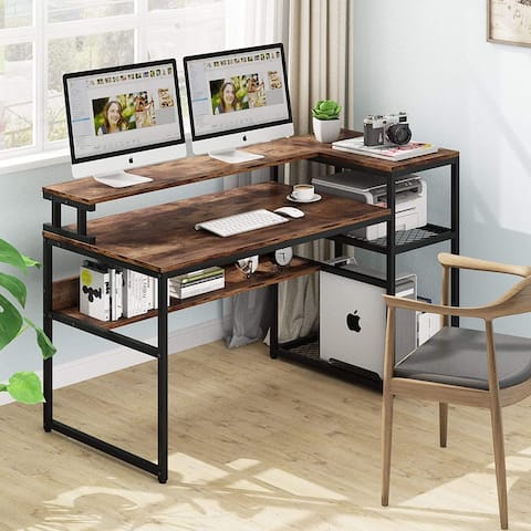 Large 63" Computer Desk with Hutch and Storage Shelves for Home Office