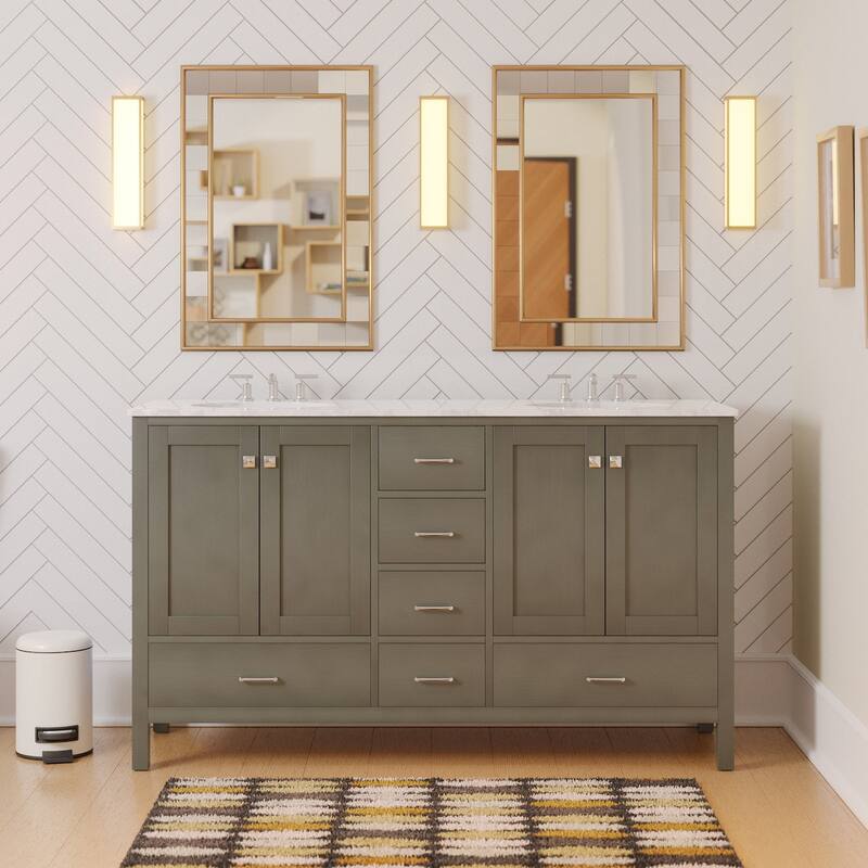 KitchenBathCollection Horizon 60" Double Bathroom Vanity with Engineered Carrara Top