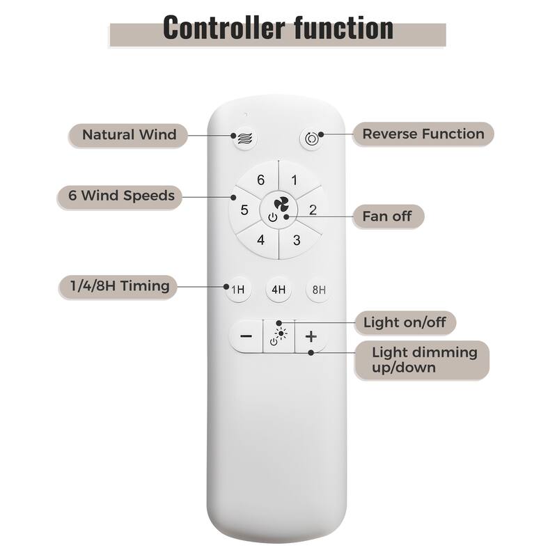 Cement Grey Ceiling Fan Light Chandelier, 8 Blades Noiseless DC Motor Ceiling Fan - 52 Inch - 52 Inch