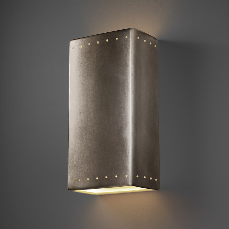 Justice Design Group Ambiance Really Big Rectangle w/ Perfs Antique Silver Open Top & Bottom Wall Sconce