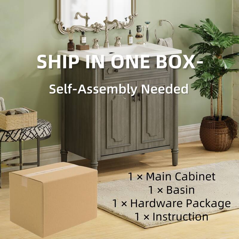 31" Vintage Bathroom Vanity with Sink, Rustic Bathroom Cabinet with Soft Close Doors and Adjustable Shelf