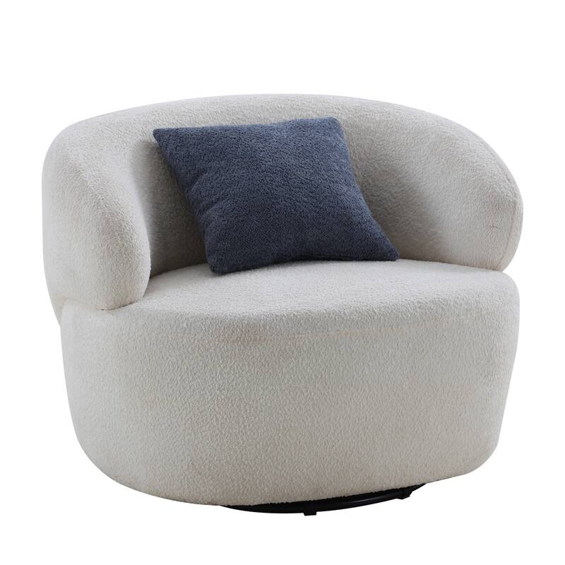 White 34.6" 360° Swivel Barrel Chair with Solid Wood Frame