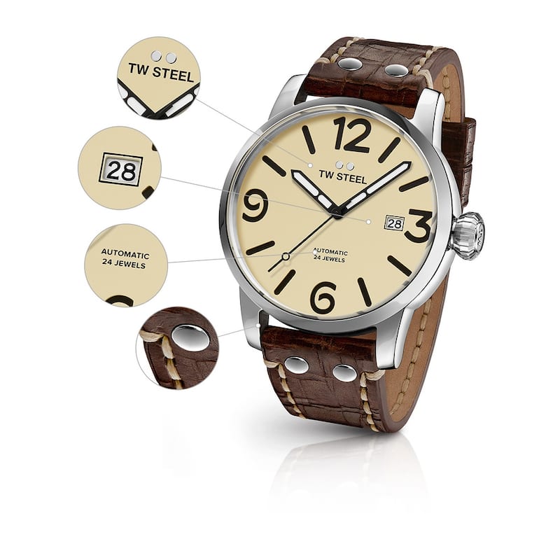 TW Steel Men's Maverick 48mm Automatic Watch TWS-MS26 - Cream - N/A