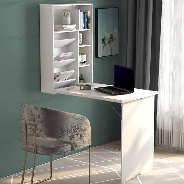 slide 1 of 9, Wall Mount Desk Floating desk-Convertible-Fold-Out