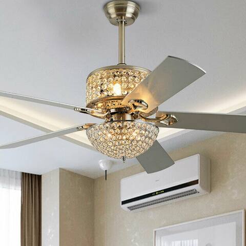 52'' Polished Gold Reversible Metal Ceiling Fan Light with Remote