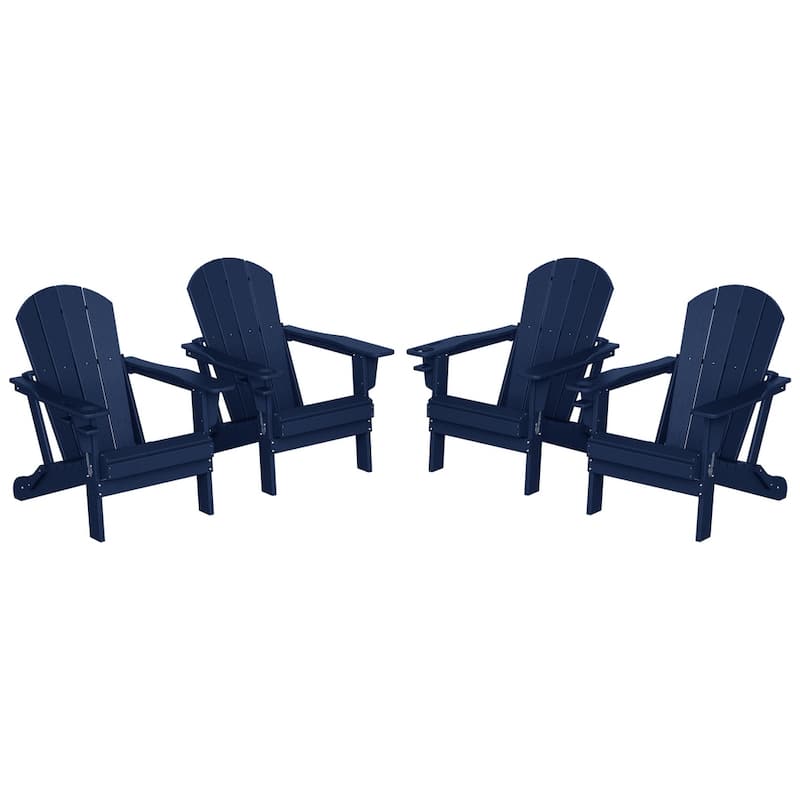 Polytrends Alvaro Outdoor Adirondack Chair with Cup Holder (Set of 4) - Navy Blue