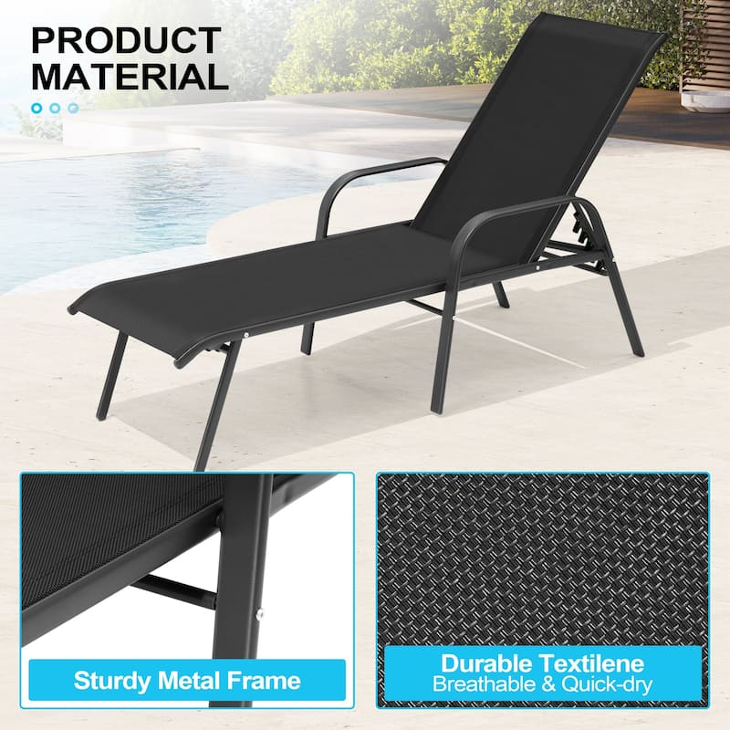 Crestlive Products Outdoor Adjustable Reclining Chaise Lounge Chair with Armrest