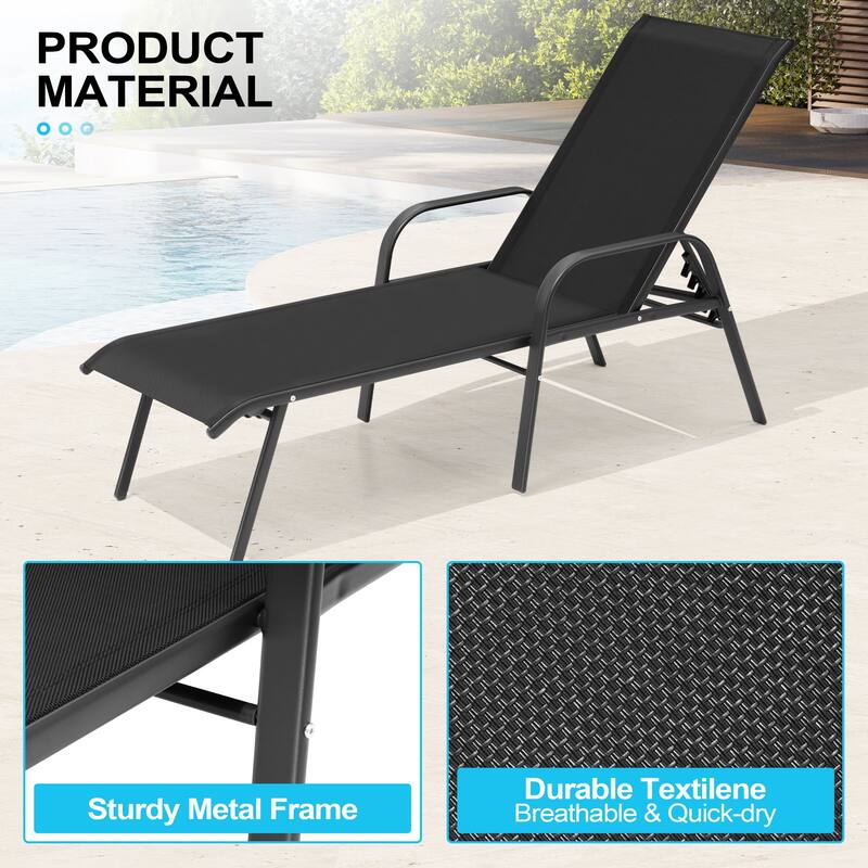 Outdoor Lounge Chairs Chaise Lounge Set with Adjustable Back and Cushions