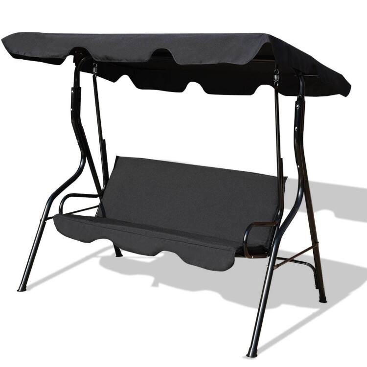 3 Seat Outdoor Patio Canopy Swing with Cushioned Steel Frame - 67.5" x 43.3" x 60.5"(L x W x H)
