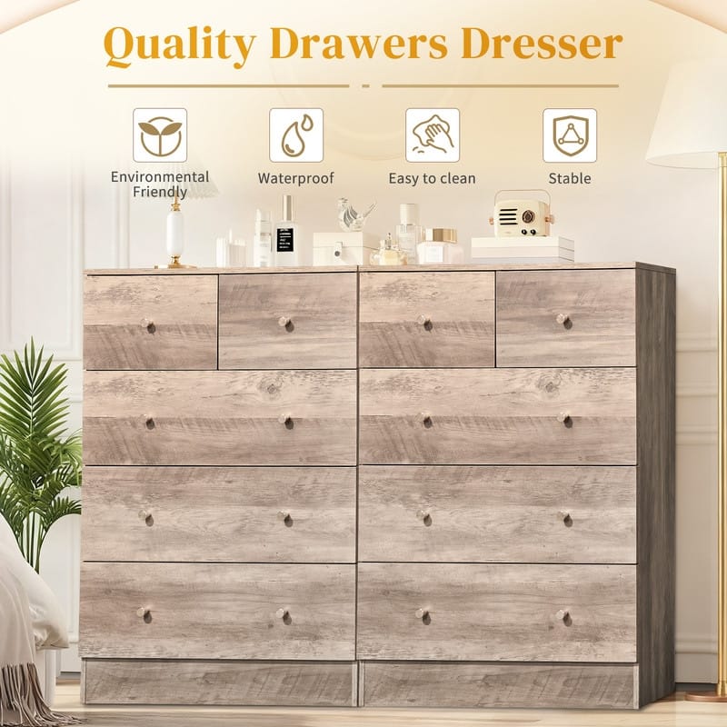 5-Drawer Dresser For Bedroom And Chest Of Drawers With Sturdy Construction Wood Storage Organizer For Closet
