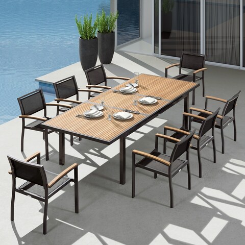 Heck 9 Pieces Retractable Teak Outdoor Dining Sets, Grade A Teak, Aluminum Frame, 8 Seaters by HIGOLD