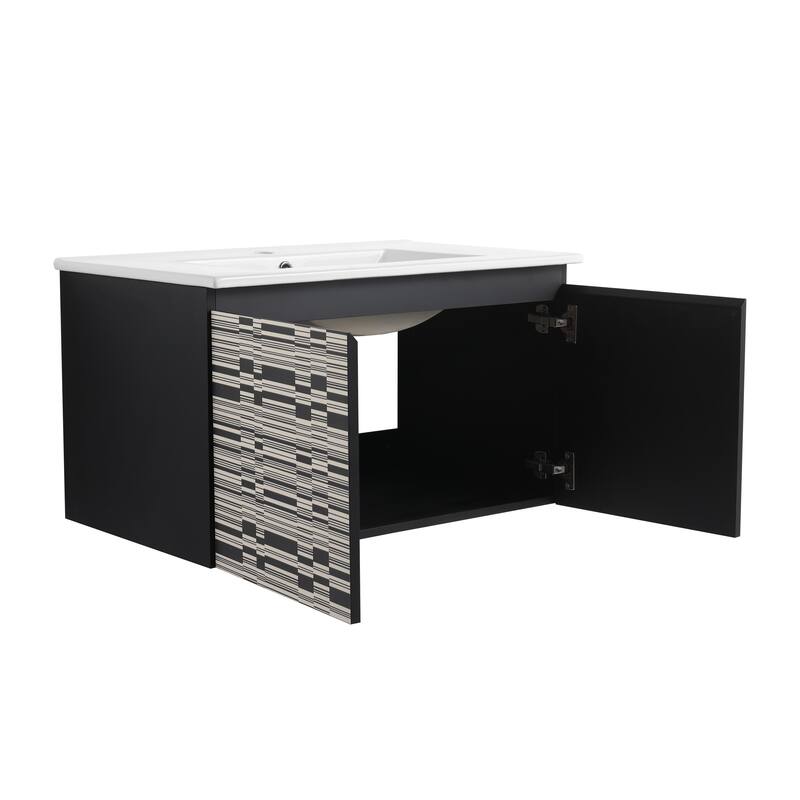 30" Floating Wall-Mounted Bathroom Vanity with Soft-Close Door Hinges, Ceramic Sink & Ample Storage