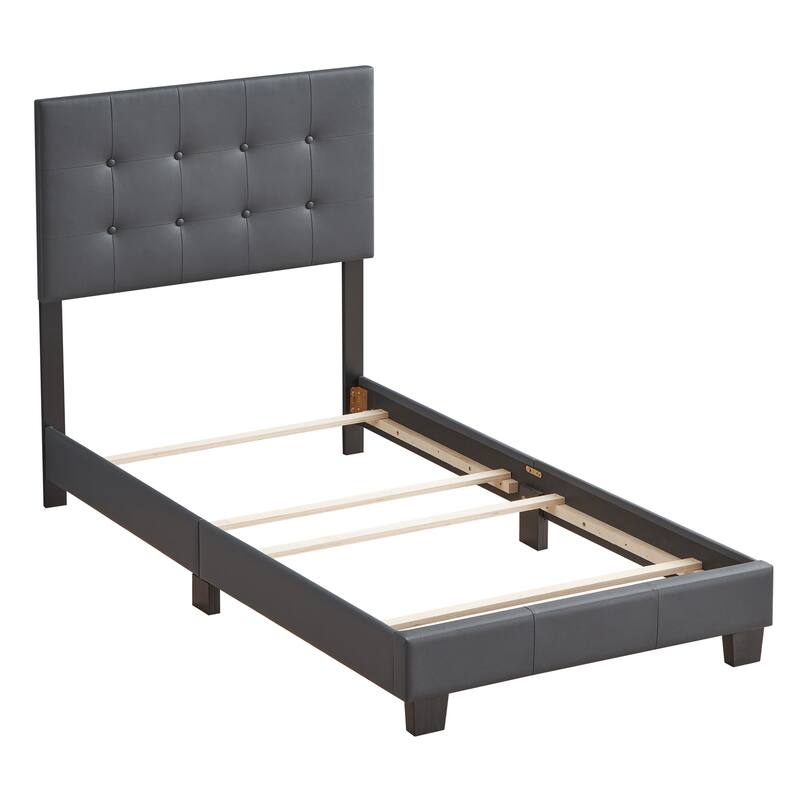 Twin Bed Frame Dark Grey, Upholstered Headboard & Footboard, Value Bed Set