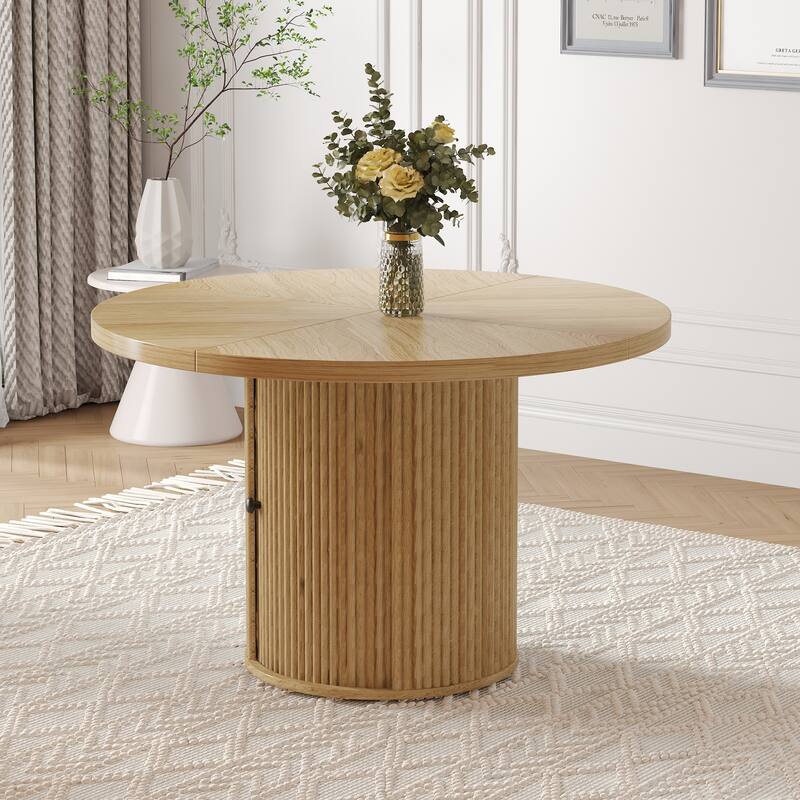 Classic Coffee Table, Round Dining Table with Double-Layer Storage, Woodgrain Kitchen Table for 4-6 People