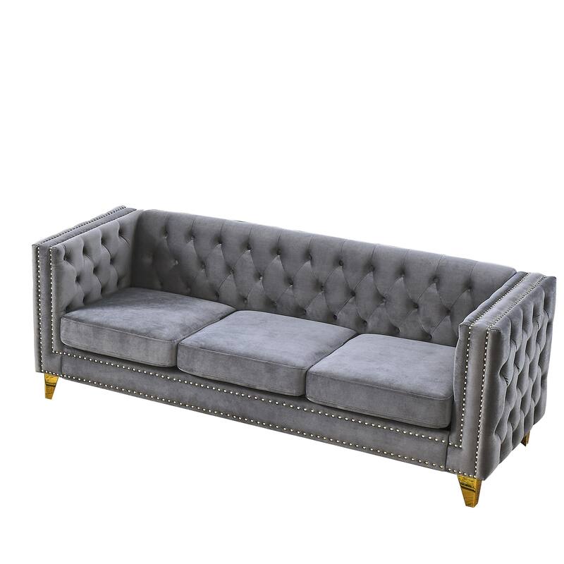 2-Pieces 5-Seat Velvet Sectional Sofa Set (3-Seater + 2-Seater) with Spring Cushions & Metal Legs