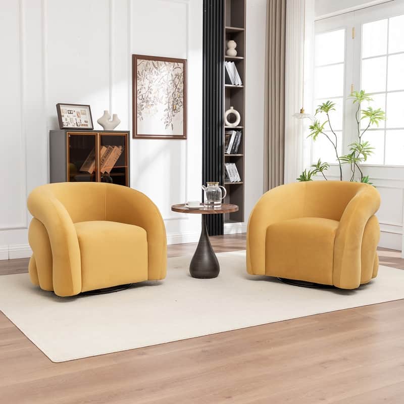 SEYNAR Modern Glam Velvet 360 Degree Swivel Accent Armchair with Tufted Back Set of 2