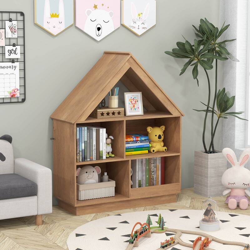 Costway Wooden Kids Dollhouse Bookshelf with Open Shelves - See Details