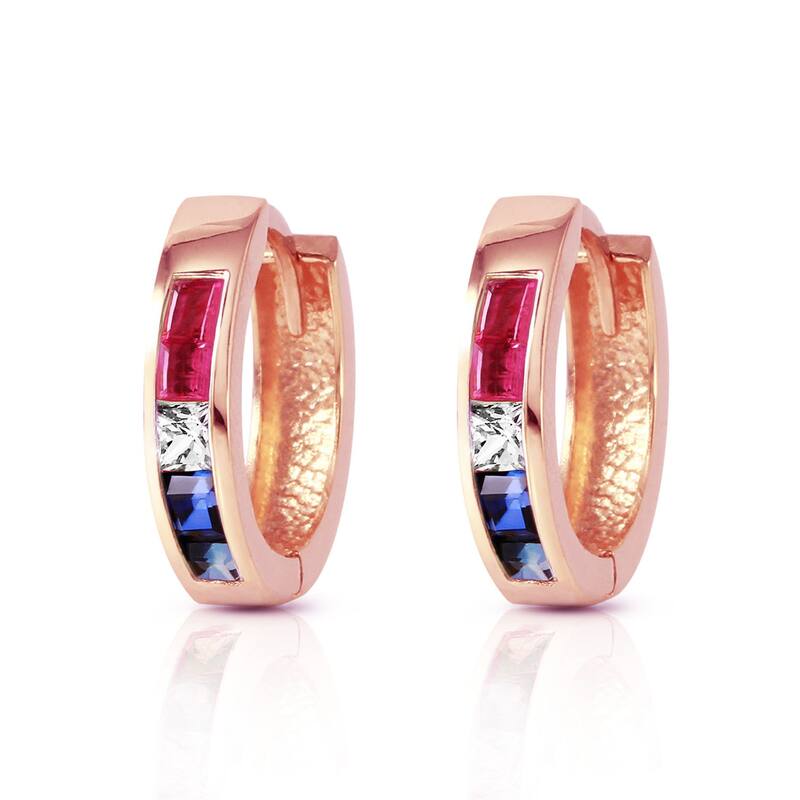 1.28 Carat 14K Solid Gold Hoop Earrings Natural Multi Gemstones