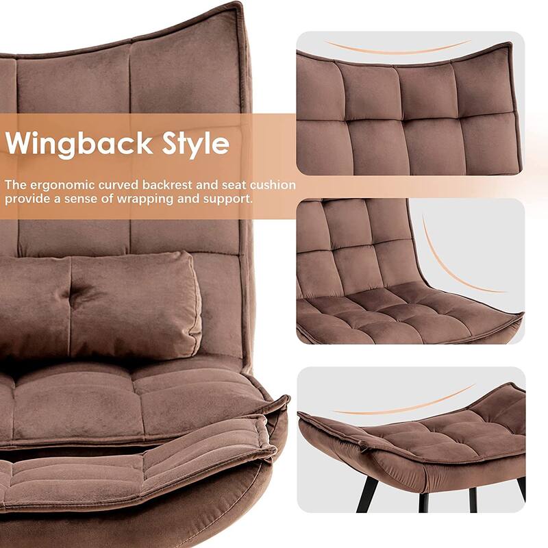 Mcombo Accent Chair with Ottoman, Velvet Tufted Wingback Chair, Upholstered Chairs with Metal Legs for Bedroom Living Room 4079