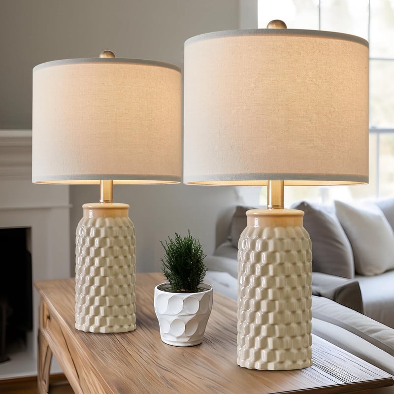 Modern Ceramic Bedside Lamp Set of 2 for Bedroom Decor Farmhouse