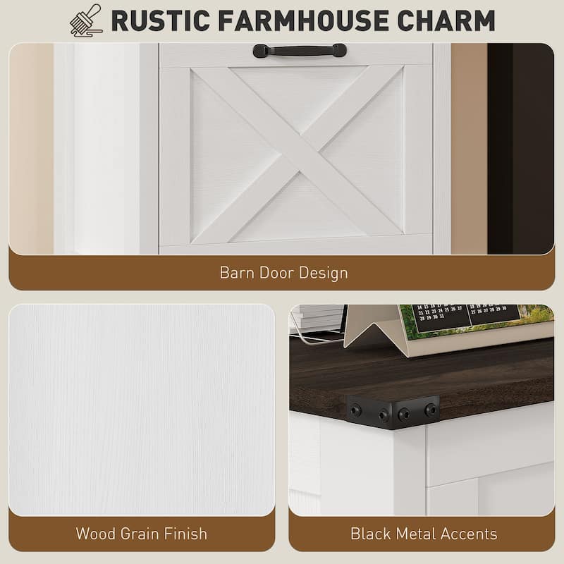 HOMCOM 2 Drawer Vertical File Cabinet with Silent Slides,Farmhouse Filing Cabinet with Barn Doors for A4/Letter Size