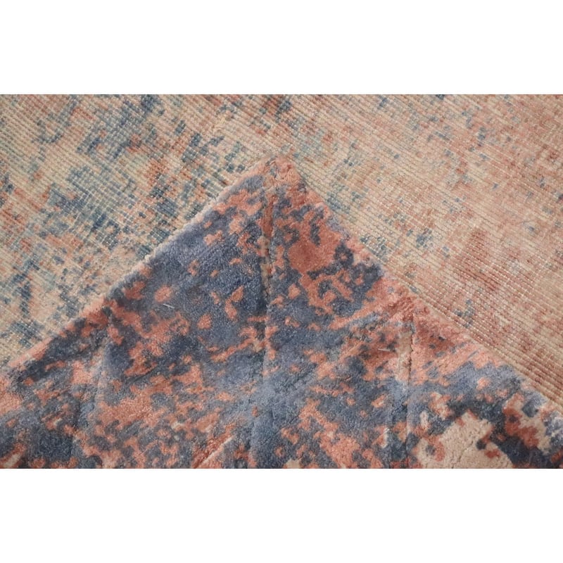 Hand Knotted Oriental Viscose Silk Carpet Modern Abstract Oranges & Rust Abstract Area Rug - 6' 7'' X 4' 8''