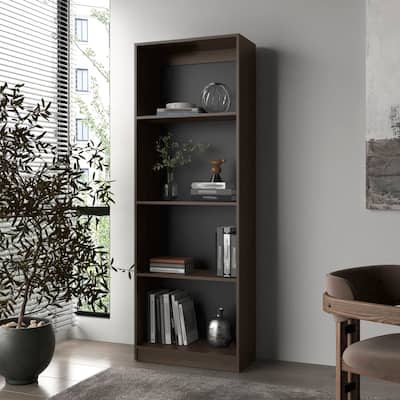 Stained Walnut Flat Bookcase with Open Storage and 4 Shelves