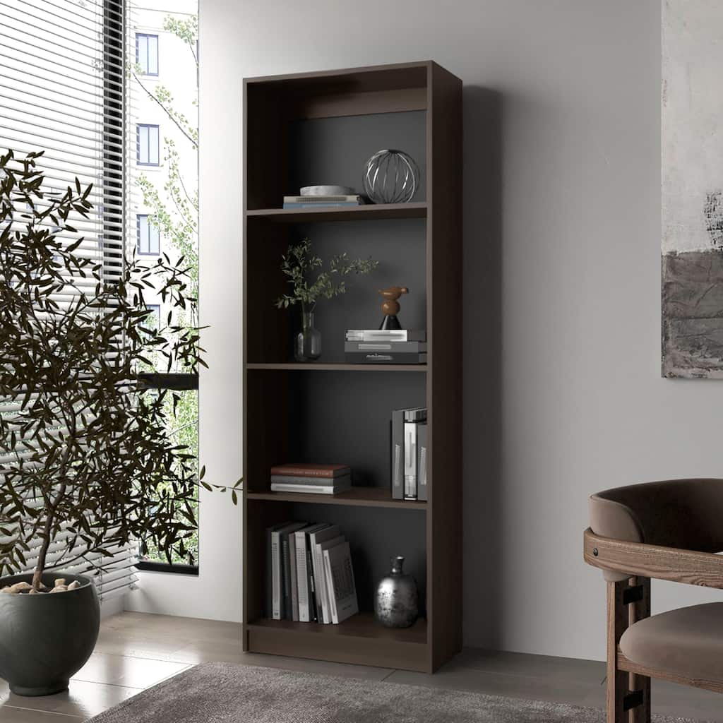 Stained Walnut Flat Bookcase with Open Storage and 4 Shelves