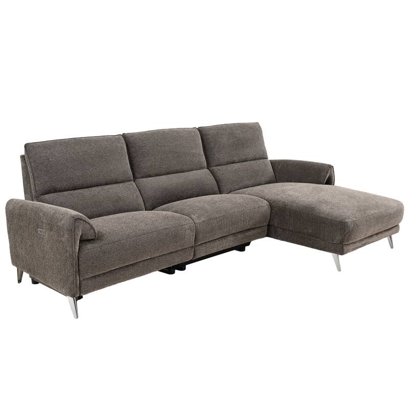 Furniture of America Pirel Modern Chenille L-Shaped Sectional Recliner with Chaise and USB Ports