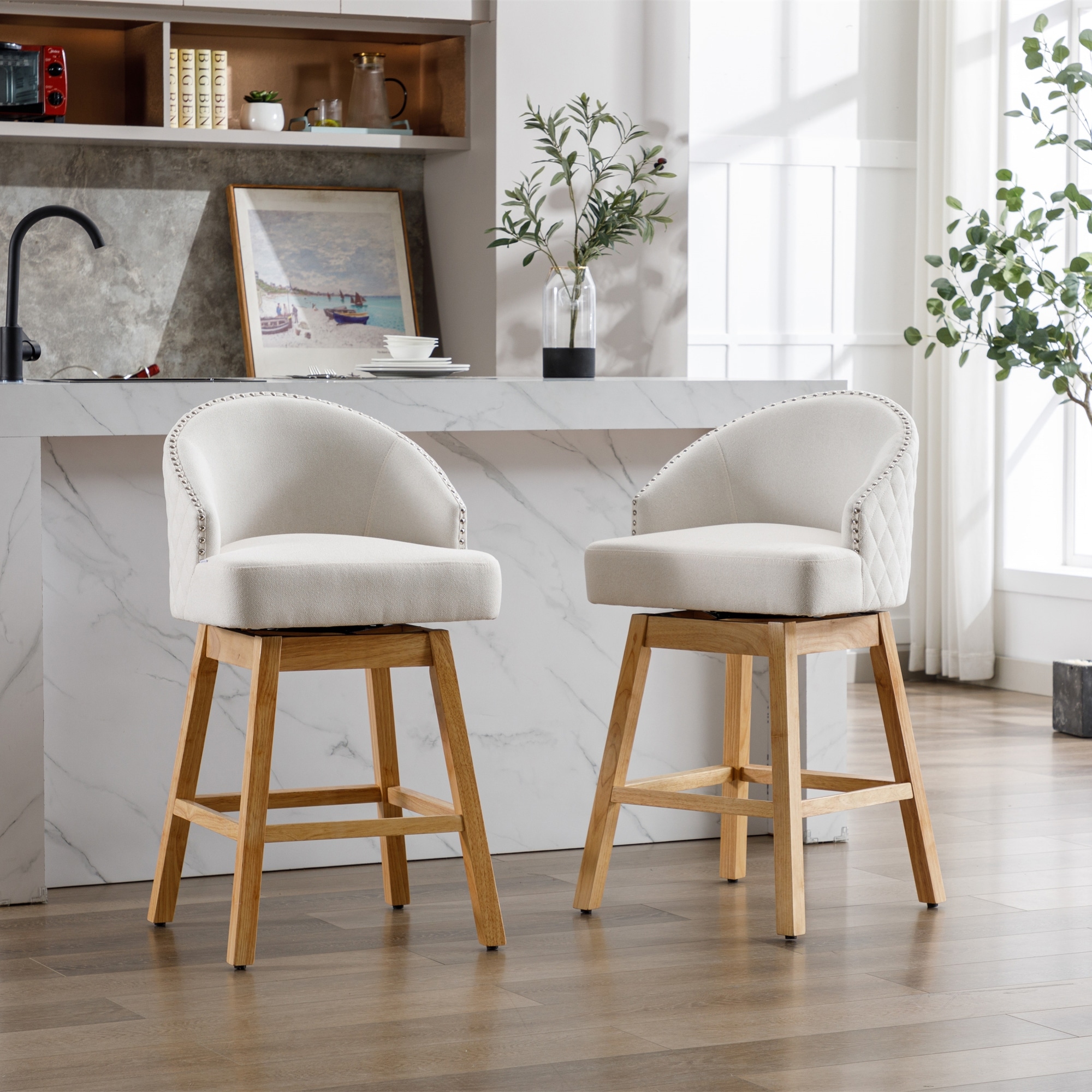 Upholstered swivel counter shop height bar stools