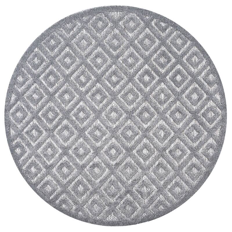 JONATHAN Y Ankara Neutral Diamond Trellis Indoor/Outdoor Area Rug - 5' Round - Dark Gray