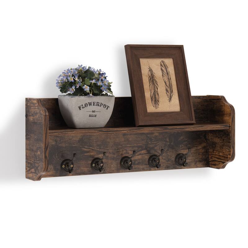 Danya B. Entryway Floating Utility Wall Shelf with Hooks
