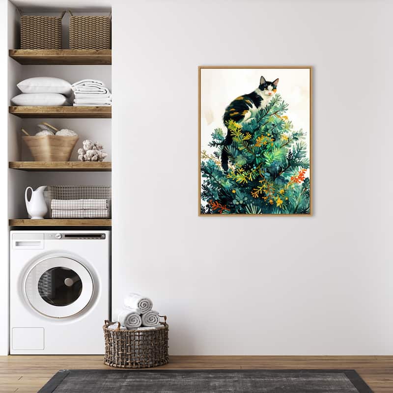Cats Life Christmas Tree by Justyna Jaszke Framed Canvas Wall Art