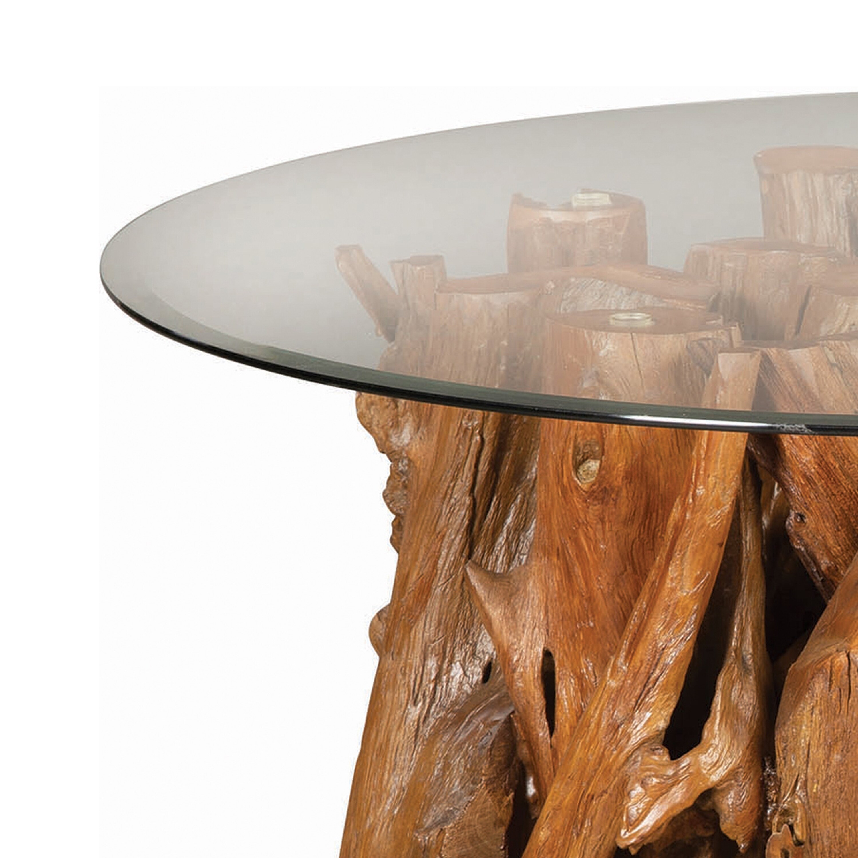Round Glass Top Coffee Table With Tree Bark Design Base Brown Overstock 31959683