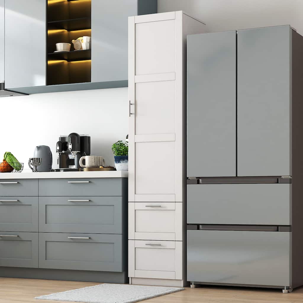 Freestanding Storage Cabinet Pantry Cabinet with Drawers, White Tall Side Cabinet Sideboard Base Cabinet