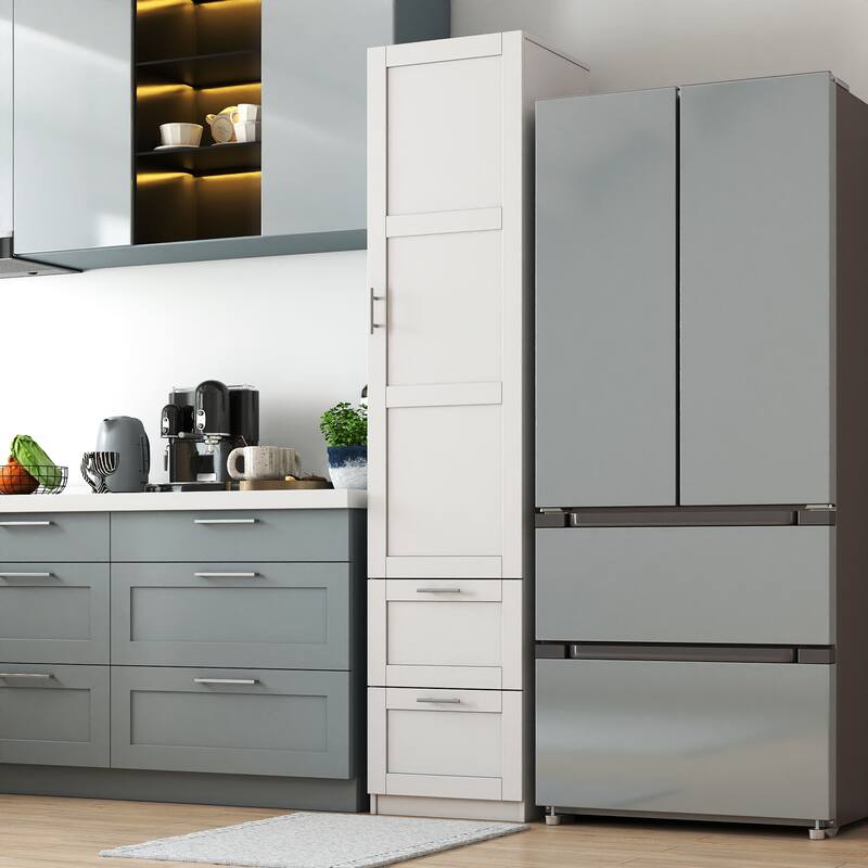 Standard Kitchen Pantry, Tall Cabinet, Freestanding Cabinet With One Door And Two Drawers For Kitchen, Dining Room, White