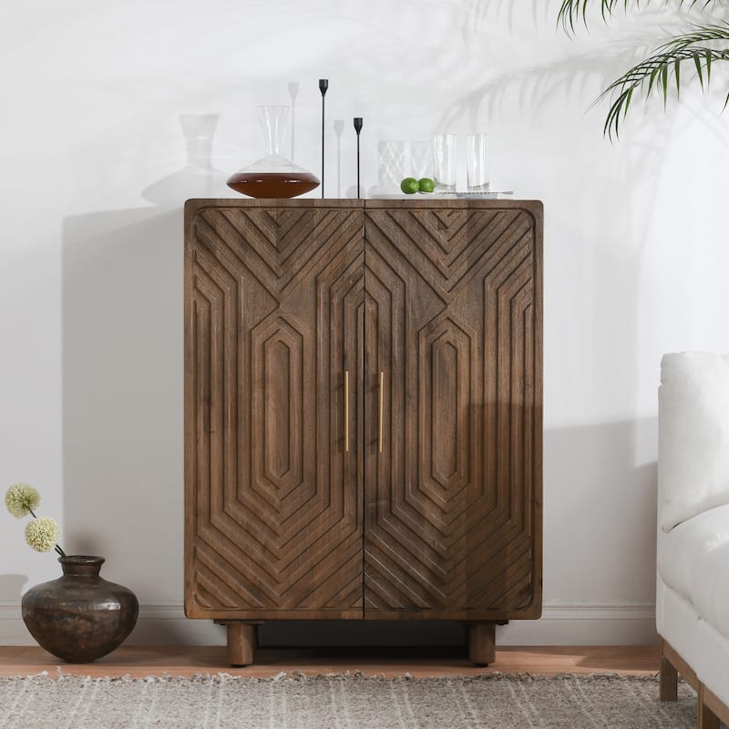 Classic Home Holmes Mango Wood Carved Bar Cabinet in Brown - Wood - Brown
