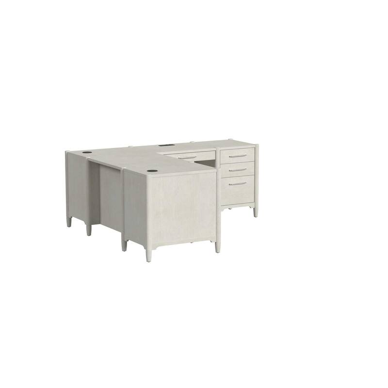 Executive Wood Double Pedestal L-Desk, Corner Table, Office Storage, White
