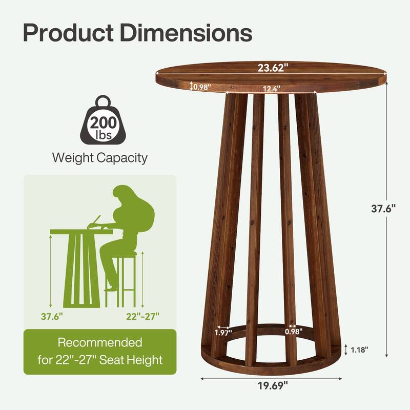 37" H Modern Round Solid Wood Bar Table