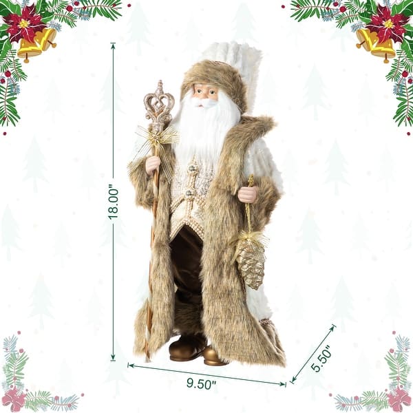 dimension image slide 6 of 10, Glitzhome 18"H Faux Fur Christmas Santa Figurines with Porcelain Face