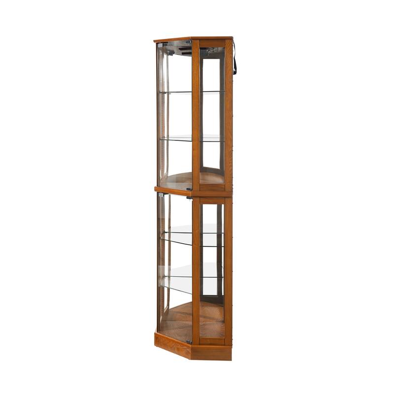 6 Adjustable Shelves Corner Curio Display Cabinet with Mirrors (Light Bulb Not Included)