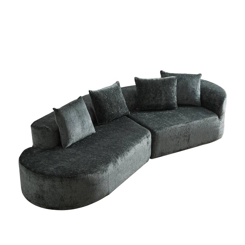114" Chenille Cloud Sectional Sofa with Extra Deep Seating, and 4 Throw Pillows & No-Assembly Design