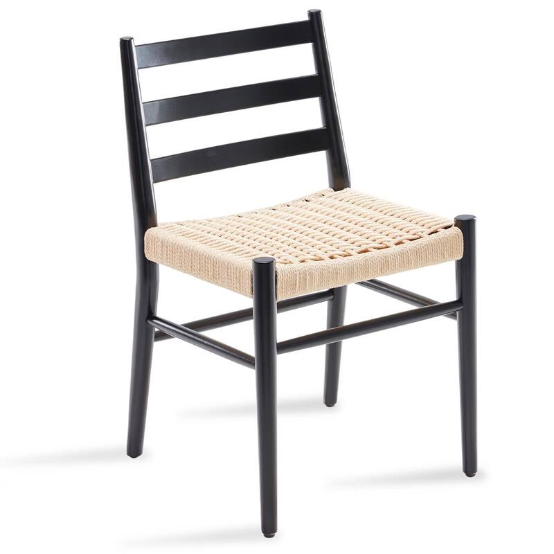 Modern Dining Chairs Woven Rope Seat with Sturdy Metal Frame (Set of 2)