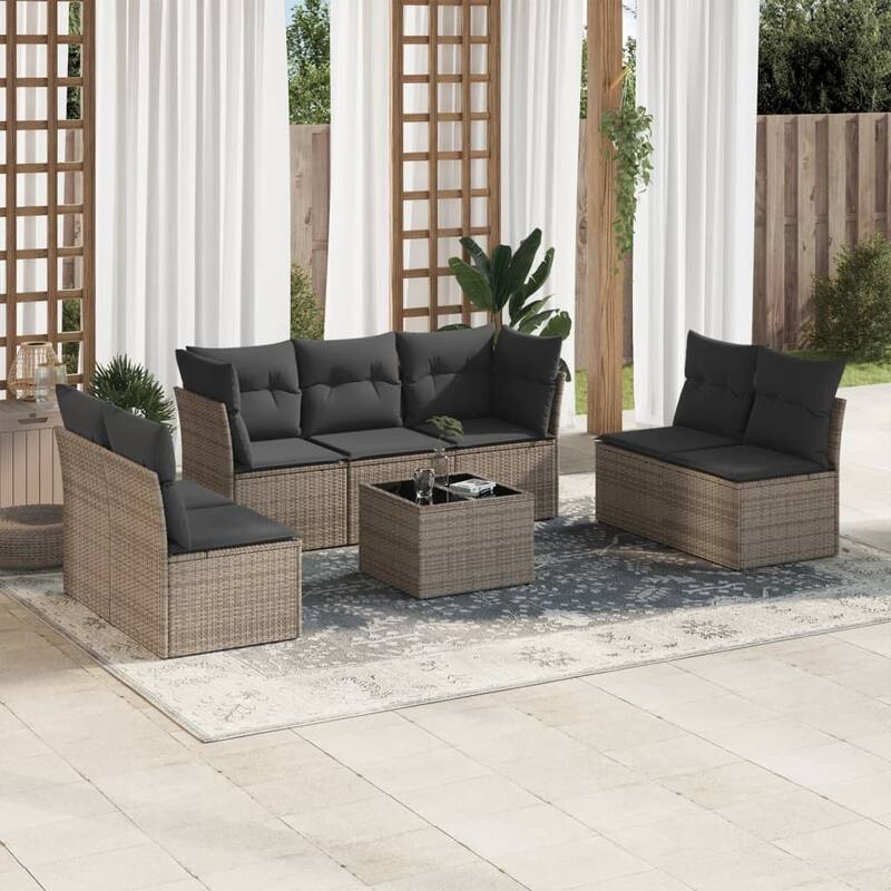 vidaXL Garden Sofa Set Grey, Dark Grey PE Rattan 8-Piece Adjustable Feet - 21.7 x 21.7 x 14.6