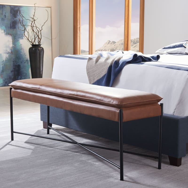 SAFAVIEH Kara 19-inch Cushioned X-Bench - 50" W x 13.5" L x 19" H - 50" W x 13.5" L x 19" H - Brown Pu/Black