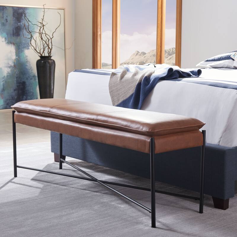 SAFAVIEH Sabra Cushioned X-Bench - 50Wx14Dx19H - Brown Pu/Black