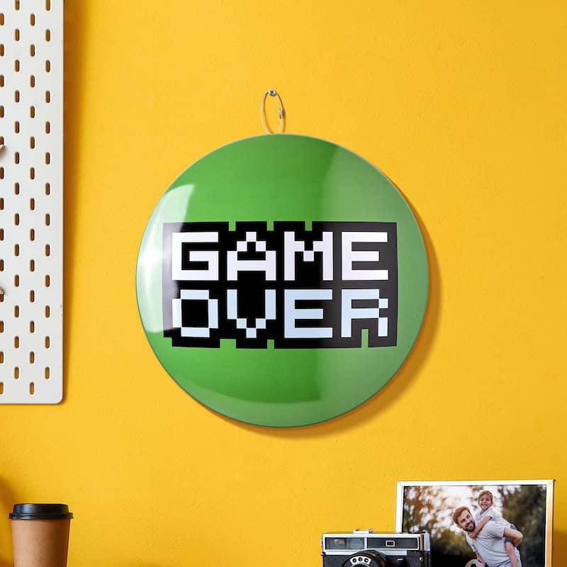 American Art Decor Round Dome Metal Sign - 15" x 15" - Game Over