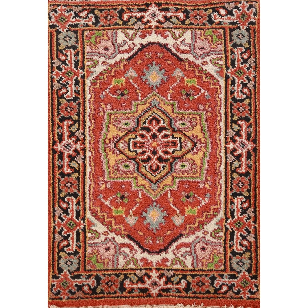 Hand Knotted Oriental 100% Wool Carpet Traditional Medallion Oranges & Rust Heriz (serapi) Area Rug - 3' 0'' X 2' 0''