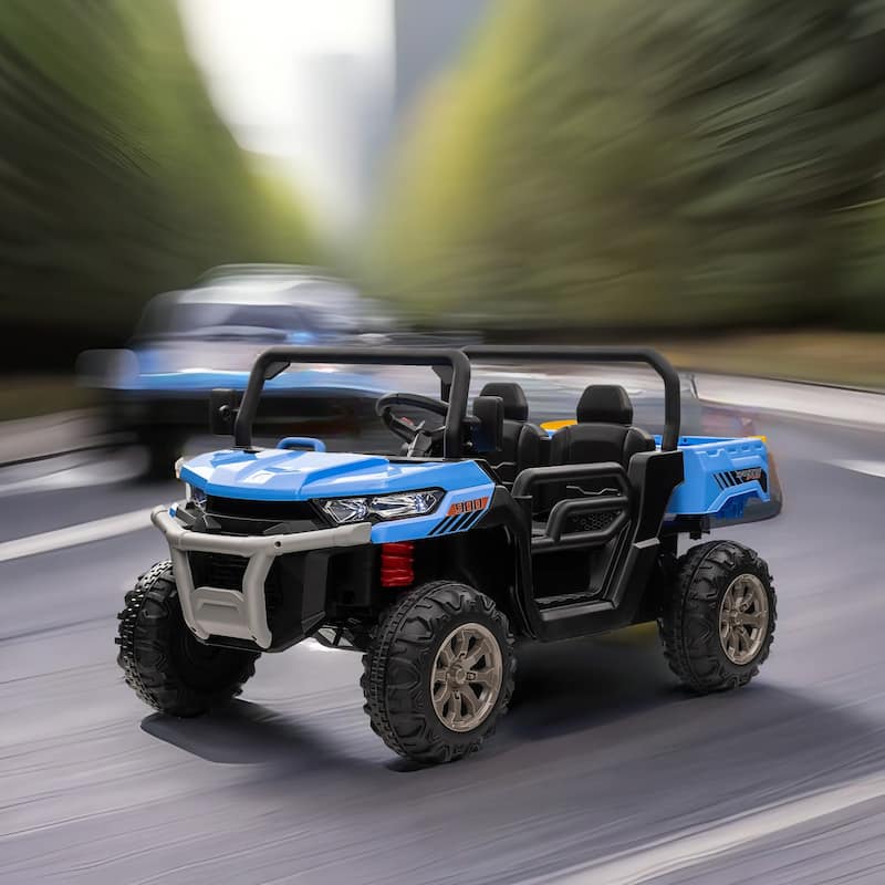 24V Ride On Truck 2 Seater UTV,2x200W Motor Ride On Dump Truck,Dump Bed/Shovel Car,Remote Control Electric Vehicle,Non-slip tyre - Blue